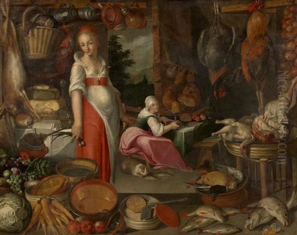 Kuchenstuck Mit Kochin Und Kuchenmagd Oil Painting by Joachim Beuckelaer