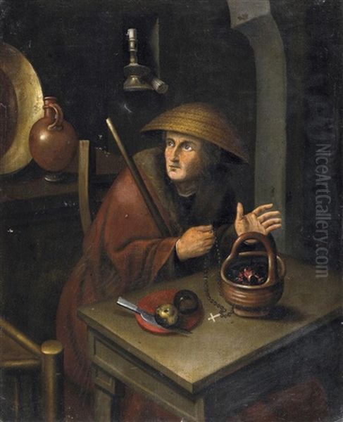 Pilger Mit Hut, Stab Und Rosenkranz In Interieur Oil Painting by Joachim Beuckelaer