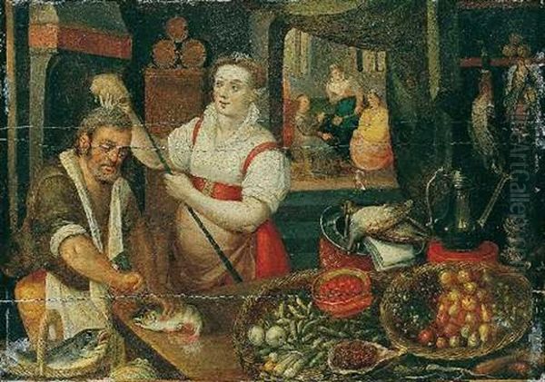 Kuchenstuck Mit Christus Bei Maria Und Martha Oil Painting by Joachim Beuckelaer