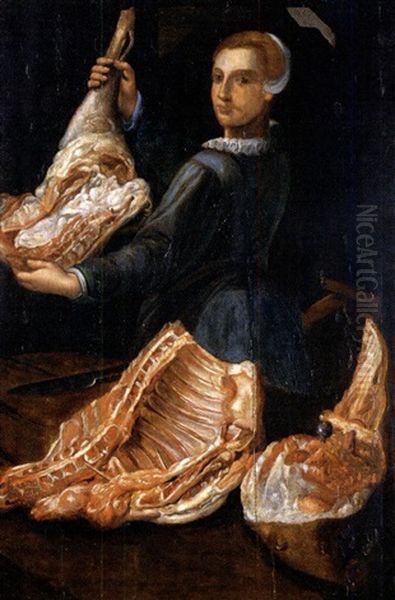 At The Butcher (+ Fishmonger; 2 Works) Oil Painting by Joachim Beuckelaer