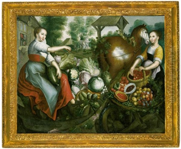 Zwei Marktfahrerinnen Mit Obst Und Gemuse Oil Painting by Joachim Beuckelaer