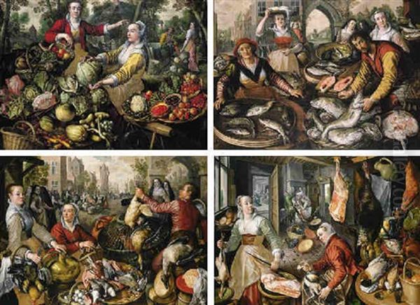 The Four Elements: A Greengrocer's Stall With The Flight In Egypt Beyond Oil Painting by Joachim Beuckelaer