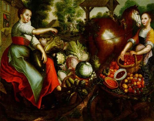 Gemuseverkauferin Mit Pferd Und Wagen Oil Painting by Joachim Beuckelaer