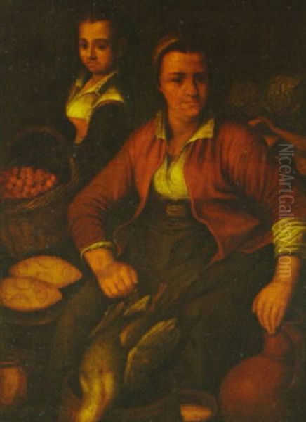 A Market Woman Oil Painting by Joachim Beuckelaer