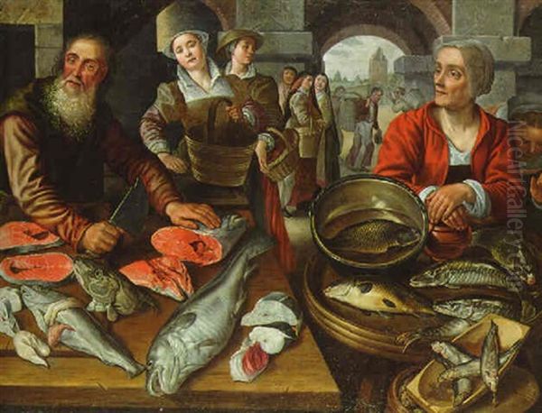 A Fish Stall Oil Painting by Joachim Beuckelaer