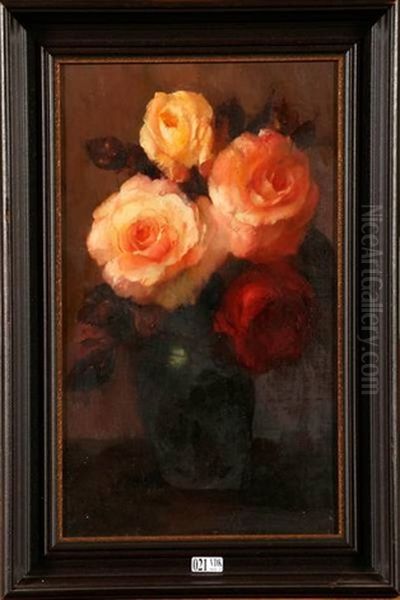 Vase De Roses Oil Painting by Pascal De Beucker