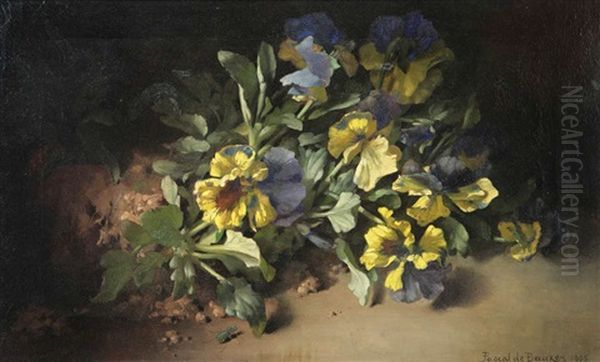 Nature Morte Aux Fleurs Jaunes Et Scarabee Oil Painting by Pascal De Beucker