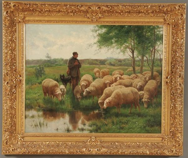 A Shepherd Watering His Sheep Oil Painting by Frans De Beul