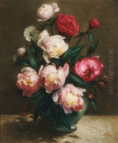 A Flower Still Life With Peonies Oil Painting by Frans De Beul