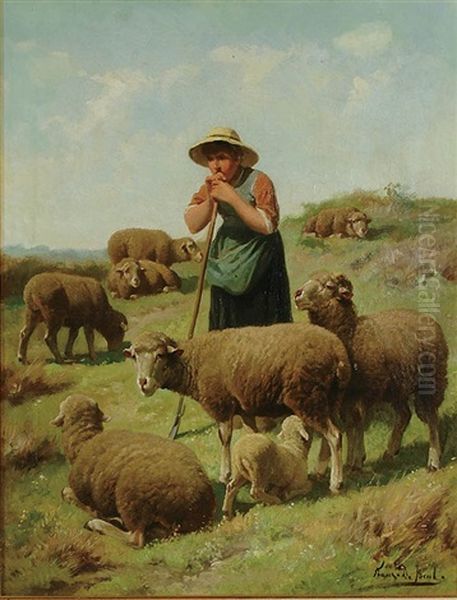 The Shepherdess And Her Flock Oil Painting by Frans De Beul