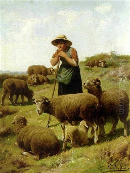 The Shepherdess And Her Flock Oil Painting by Frans De Beul