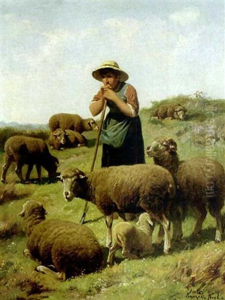 The Shepherdess And Her Flock Oil Painting by Frans De Beul