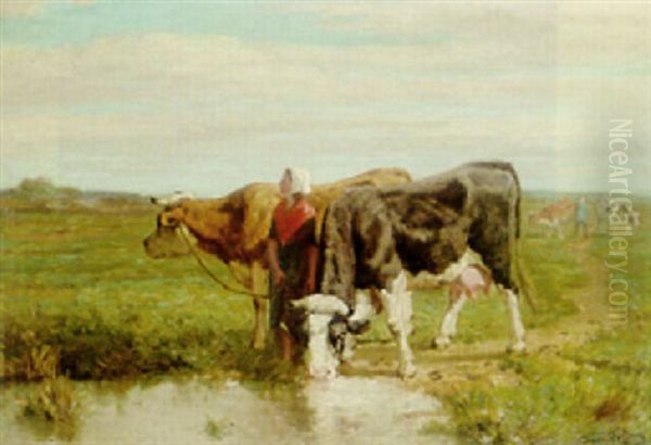 The Young Cowherdess Oil Painting by Frans De Beul