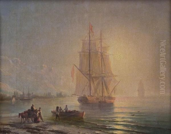 Beladung Eines Segelschiffes In Der Stimmungsvollen Abenddammerung Oil Painting by Ivan Konstantinovich Aivazovsky