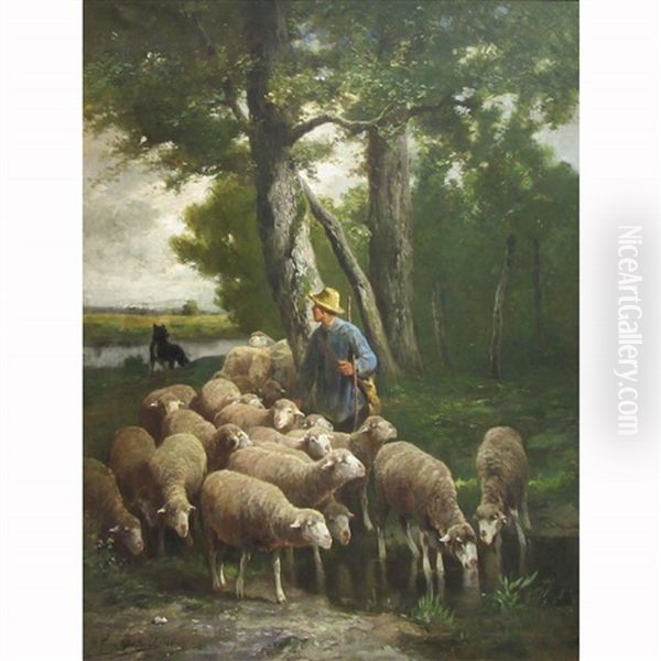 A Shepherd Watering His Flock Oil Painting by Franz De Beul