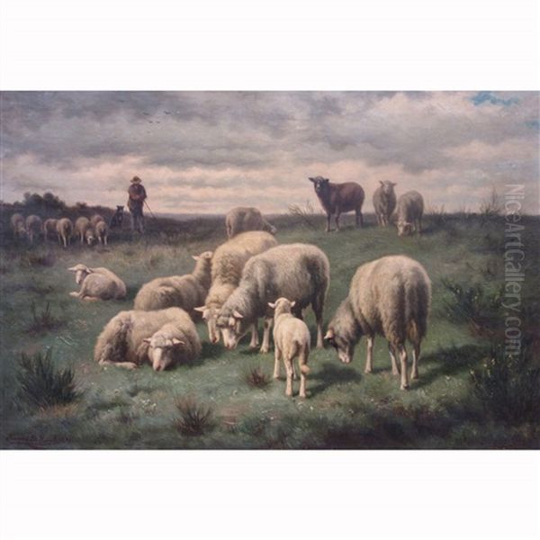 Sheep Grazing Oil Painting by Henri De Beul