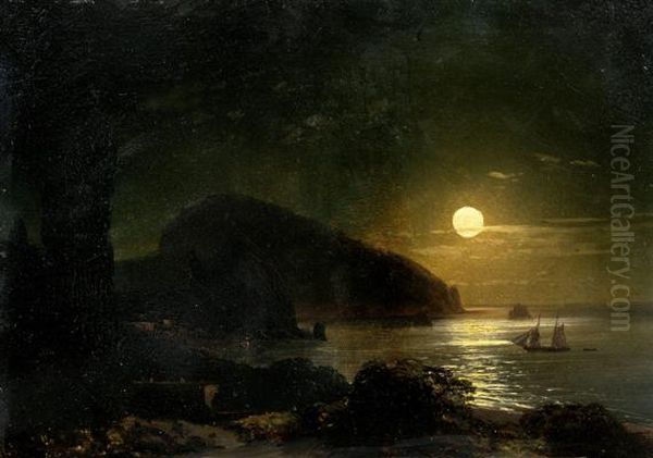 Coastal Landscape In The Moonlight Oil Painting by Ivan Konstantinovich Aivazovsky