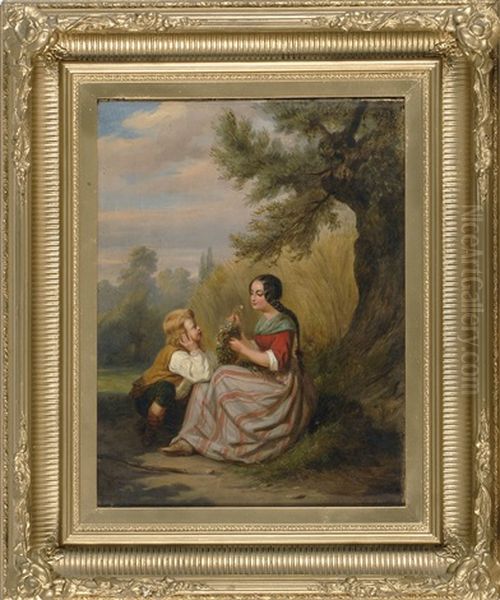 A Boy And Girl On A Country Path Oil Painting by Henri De Beul