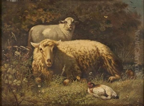 Lamb With Its Mother Oil Painting by Henri De Beul