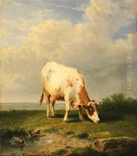 Cow Grazing On A Hilltop Oil Painting by Laurent De Beul