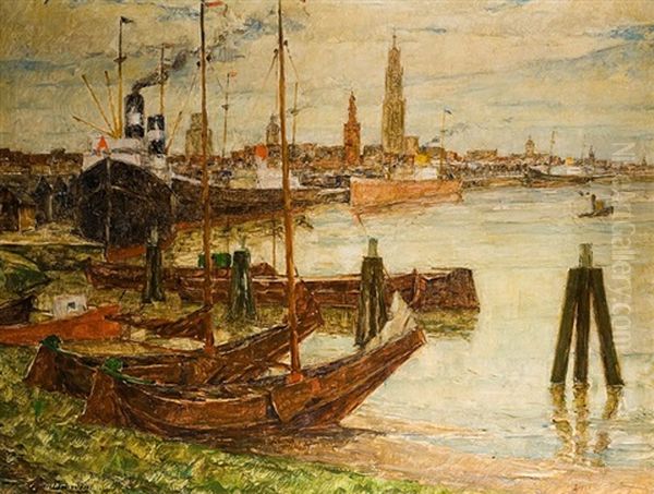 Le Port D'anvers Oil Painting by Alphonse van Beurden Sr.