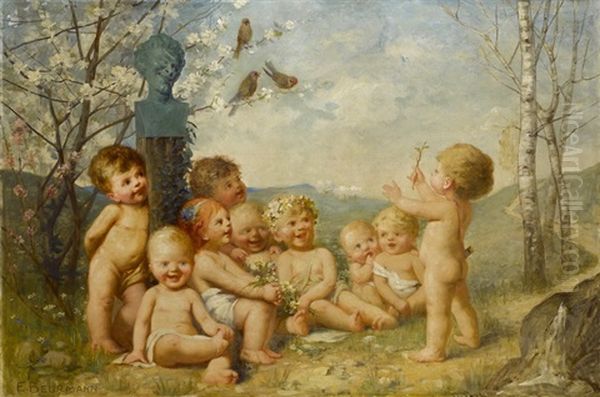 Spielende Putti Vor Einer Faunsbuste by Emil Beurmann