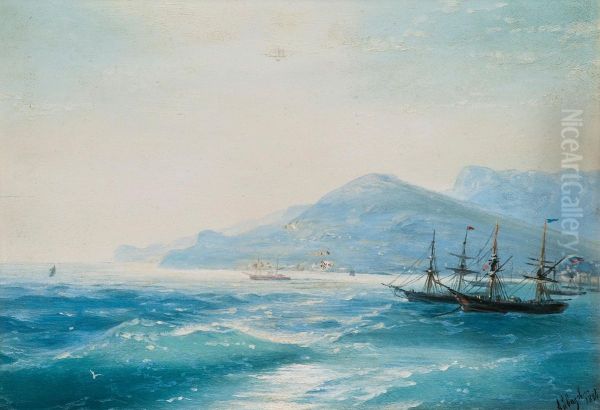 Ships Near The Coast Oil Painting by Ivan Konstantinovich Aivazovsky