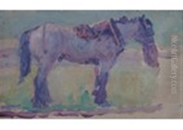 A Horse Feeding Oil Painting by Robert Polhill Bevan