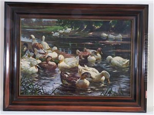 Enten Am Gewasserufer Oil Painting by Alfred Beyer