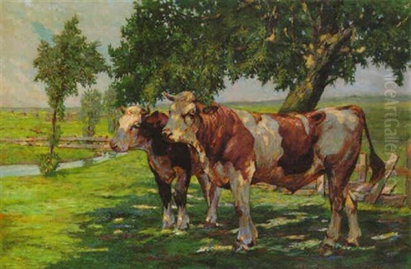 Kuhweide Im Mittagslicht Oil Painting by Alfred Beyer