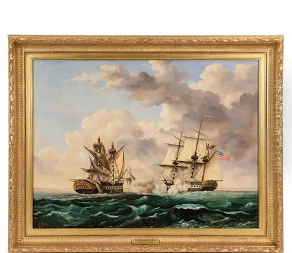 Uss Constitution And Hms Java Oil Painting by Edward Beyer