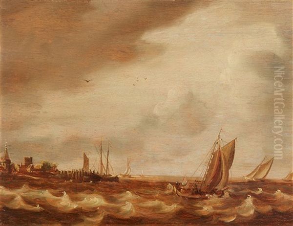 Kustenlandschaft Mit Segelbooten Bei Bewegter See Oil Painting by Abraham van Beyeren