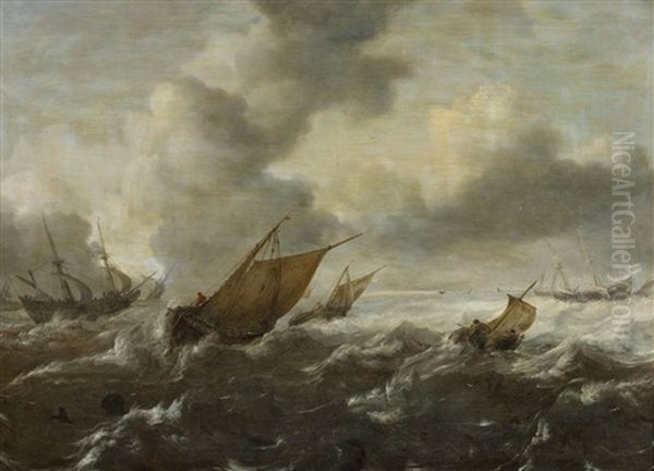 Maritime Scene With Stormy Seas Oil Painting by Abraham van Beyeren