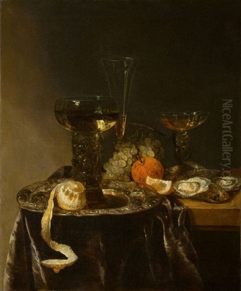 Still Life With Glasses, Citrus Fruits And Oysters Oil Painting by Abraham van Beyeren