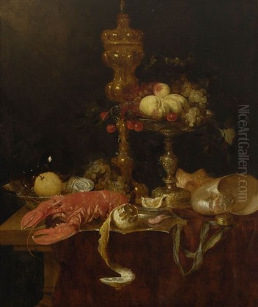 Prunkstillleben Mit Buckelpokal Und Hummer by Abraham van Beyeren