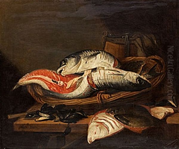 Stilleben Med Fiskar Och Musslor Oil Painting by Abraham van Beyeren