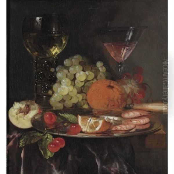 Still Life With Wine Glasses Oil Painting by Abraham van Beyeren