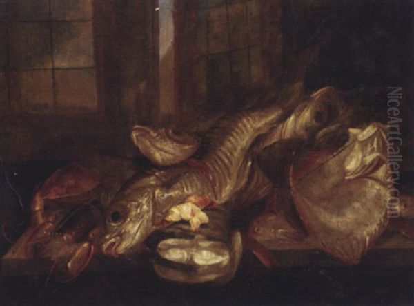 Fish, Lobster And Crab On A Table Before A Window Oil Painting by Abraham van Beyeren