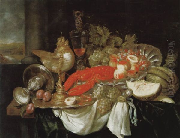 Prunkstilleben Mit Frhten, Einem Nautiluspokal Und Einer Silbernen Tazza Oil Painting by Abraham van Beyeren