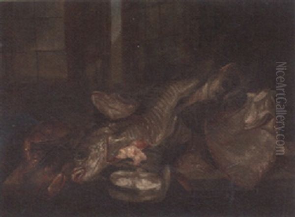 Fish On A Ledge Before A Window Oil Painting by Abraham van Beyeren