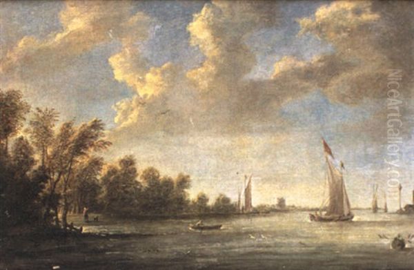 Dutch River With Sailing Boats Oil Painting by Abraham van Beyeren