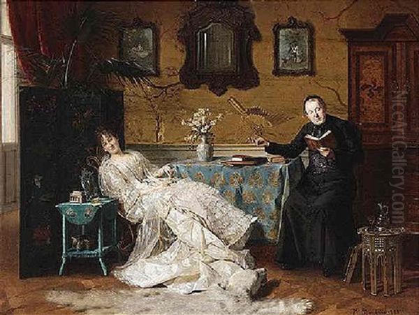 Reading Hour Oil Painting by Hermann Beyfus