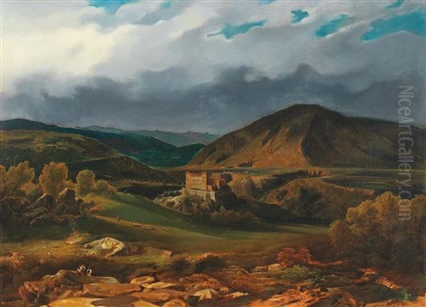 View Of A Southern Landscape With Castle Oil Painting by Ludwig Beyfuss