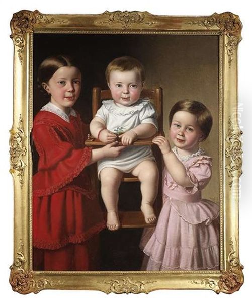 Portrait Der Geschwister Josefa, Maria Und Theresia Von Liechtenstein Oil Painting by Ludwig Beyfuss