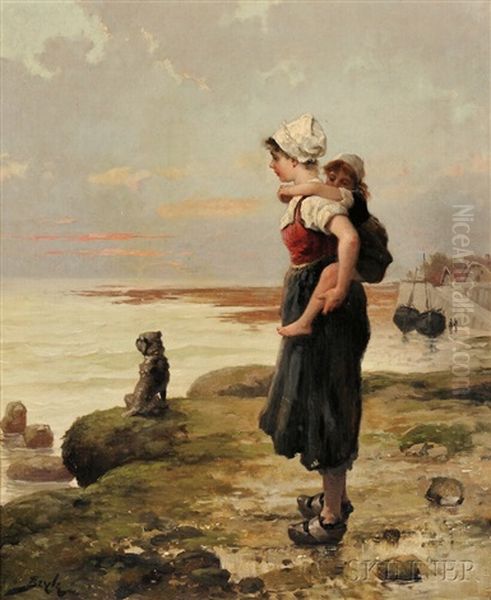 Keeping Watch By The Shore Oil Painting by Pierre-Marie Beyle