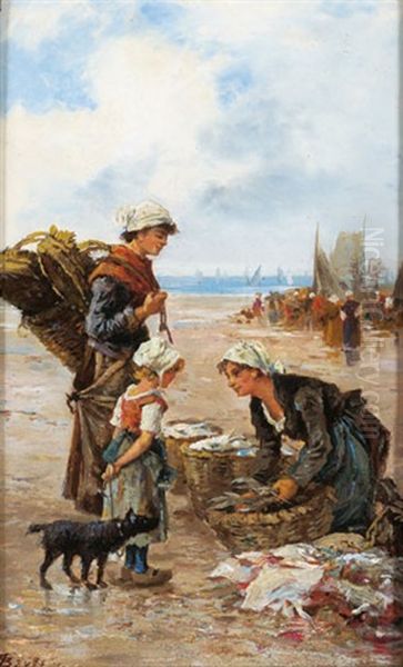 Fischverkauferin Am Strand Oil Painting by Pierre-Marie Beyle