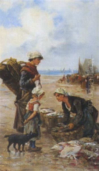 Fischverkauferin Am Strand Oil Painting by Pierre-Marie Beyle