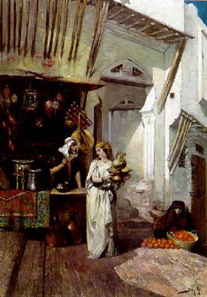 Un Bazar A La Casbah (alger) Oil Painting by Pierre-Marie Beyle