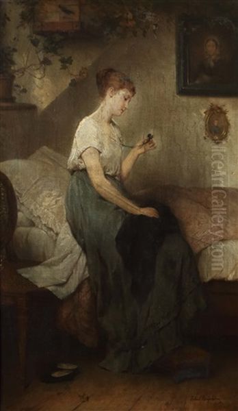 Junge Dame Mit Medaillon Oil Painting by Robert Julius Beyschlag