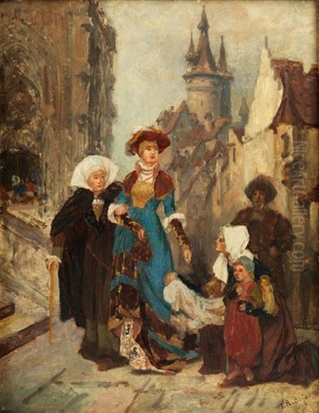 Die Almosenspende Oil Painting by Robert Julius Beyschlag